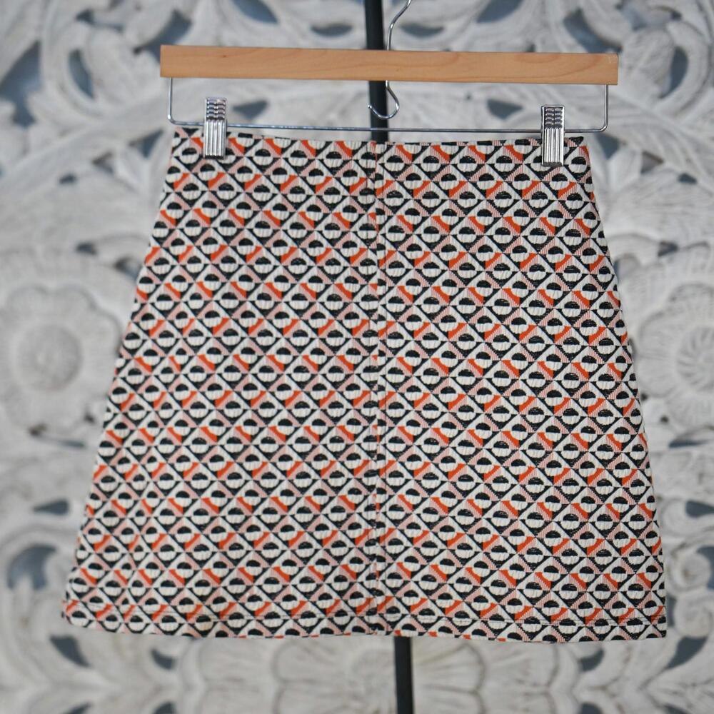 Pull&Bear Textured Geometric Mini Skirt XS High Rise A-Line Retro Style Orange